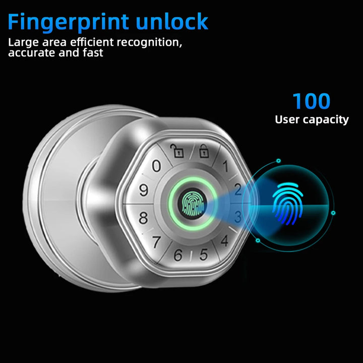 RAYKUBE Q5 USA. Free Delivery Tuya BLE Smart Fingerprint Door Lock Electronic Lock Round Knob with Password/Key/Tuya APP Unlock