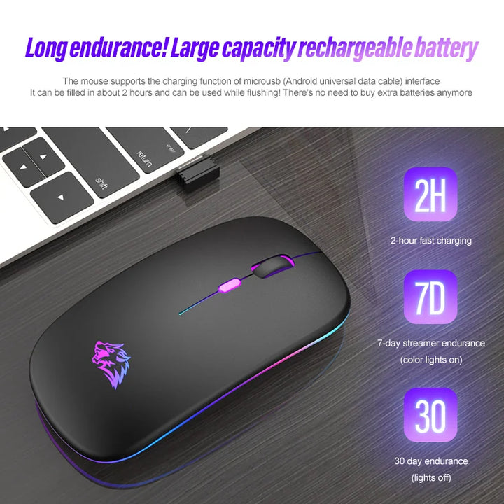 Wireless Mouse Bluetooth and 2.4GHz Dual Modes Rechargeable RGB Ergonomic Silent Click for PC iPad Laptop Cell Phone TV