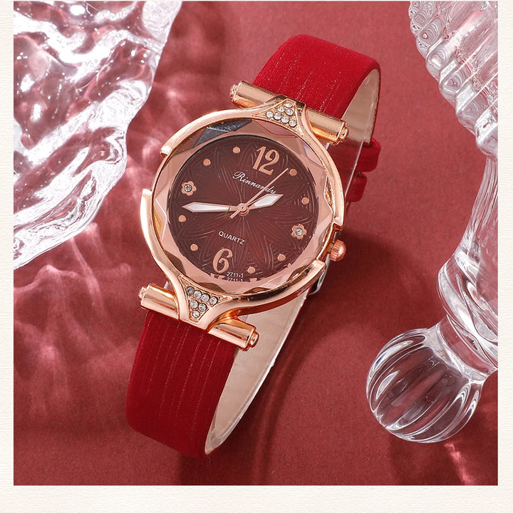 New 5pcs Set Watches Women Leather Band Ladies Watch Simple Casual Womens Analog WristWatch Bracelet Gift Montre Femme