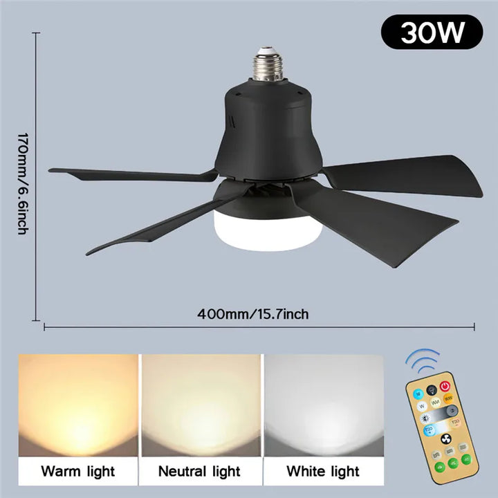 Ceiling fan with LED light and remote control Recessed installation Removable Dimmable Silent design Suitable for home use