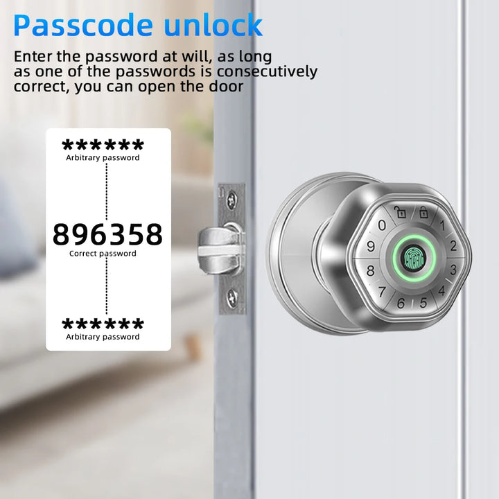 RAYKUBE Q5 USA. Free Delivery Tuya BLE Smart Fingerprint Door Lock Electronic Lock Round Knob with Password/Key/Tuya APP Unlock