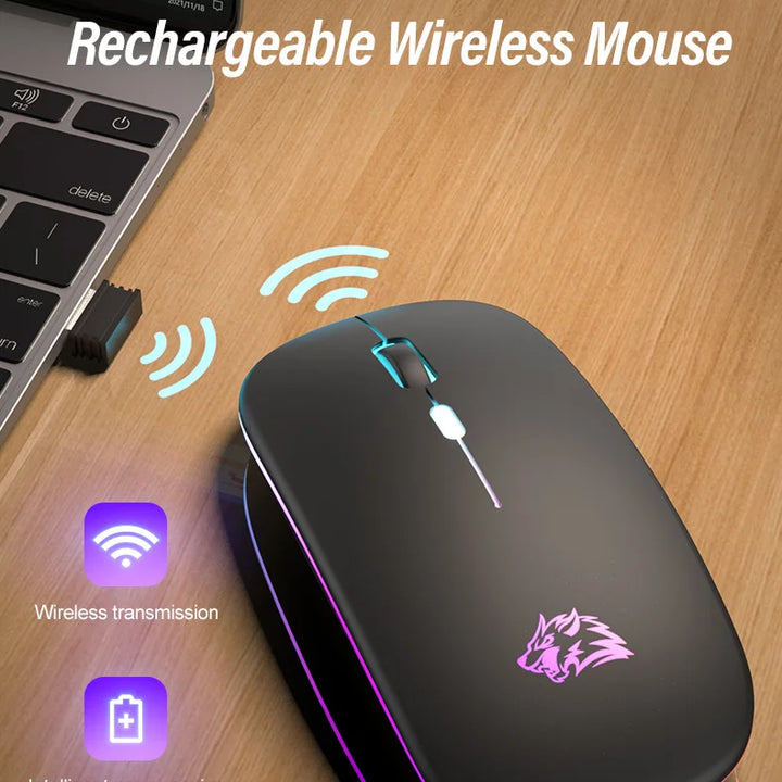 Wireless Mouse Bluetooth and 2.4GHz Dual Modes Rechargeable RGB Ergonomic Silent Click for PC iPad Laptop Cell Phone TV