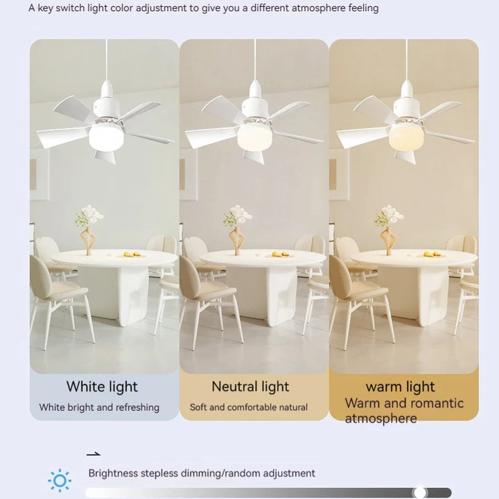 Ceiling fan with LED light and remote control Recessed installation Removable Dimmable Silent design Suitable for home use