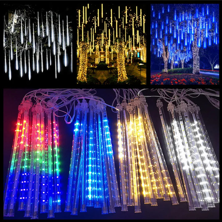 Solar LED Meteor Shower Rain Lights Holiday String Lights Waterproof Garden Light 8 Tubes 144 Leds Christmas Wedding Decoration