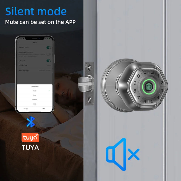 RAYKUBE Q5 USA. Free Delivery Tuya BLE Smart Fingerprint Door Lock Electronic Lock Round Knob with Password/Key/Tuya APP Unlock