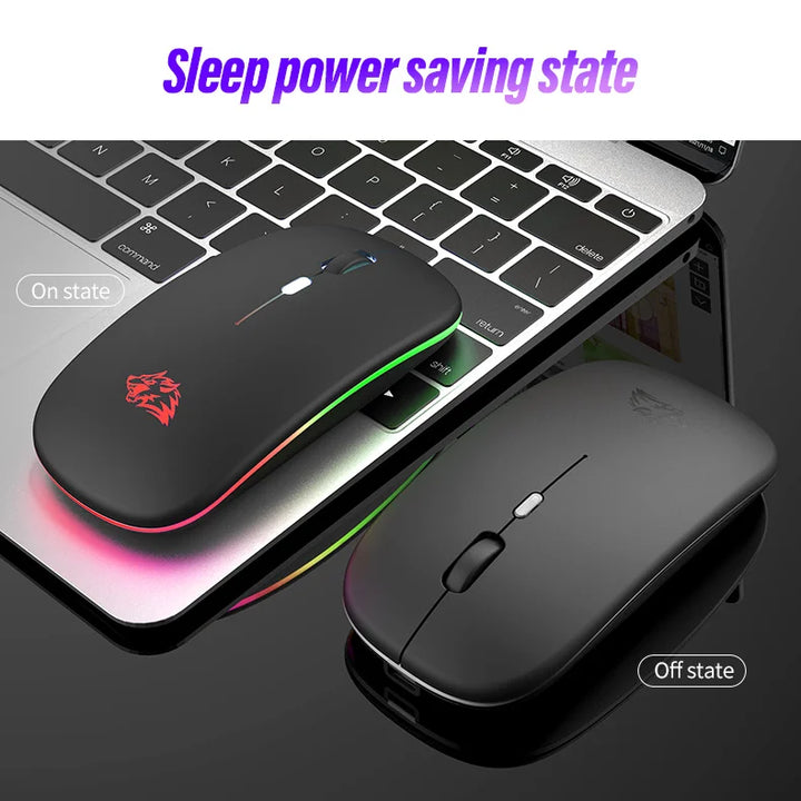 Wireless Mouse Bluetooth and 2.4GHz Dual Modes Rechargeable RGB Ergonomic Silent Click for PC iPad Laptop Cell Phone TV