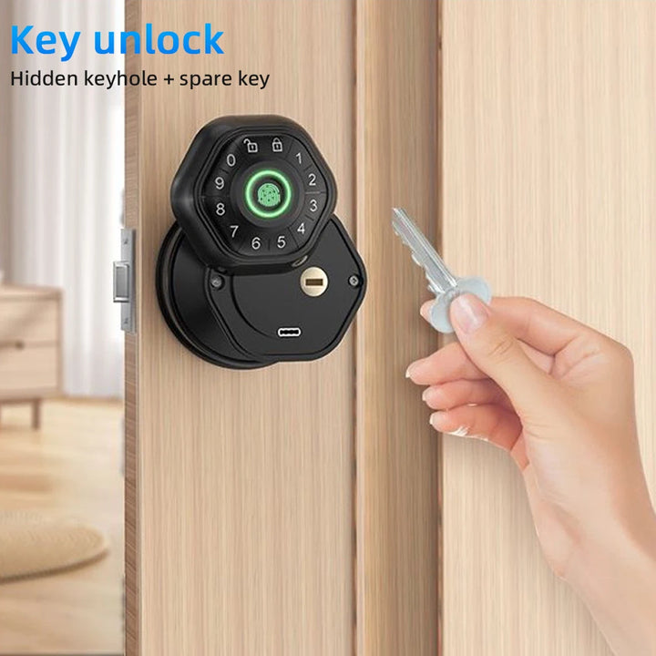 RAYKUBE Q5 USA. Free Delivery Tuya BLE Smart Fingerprint Door Lock Electronic Lock Round Knob with Password/Key/Tuya APP Unlock