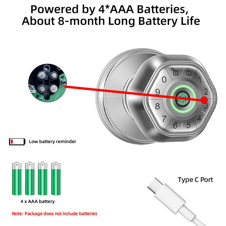 RAYKUBE Q5 USA. Free Delivery Tuya BLE Smart Fingerprint Door Lock Electronic Lock Round Knob with Password/Key/Tuya APP Unlock