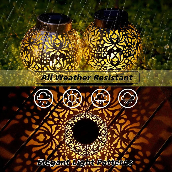 Outdoor Garden Solar Light Iron Art Hanging Light Hollow LED Landscape Light Garden Decoration Projection Light Waterproof